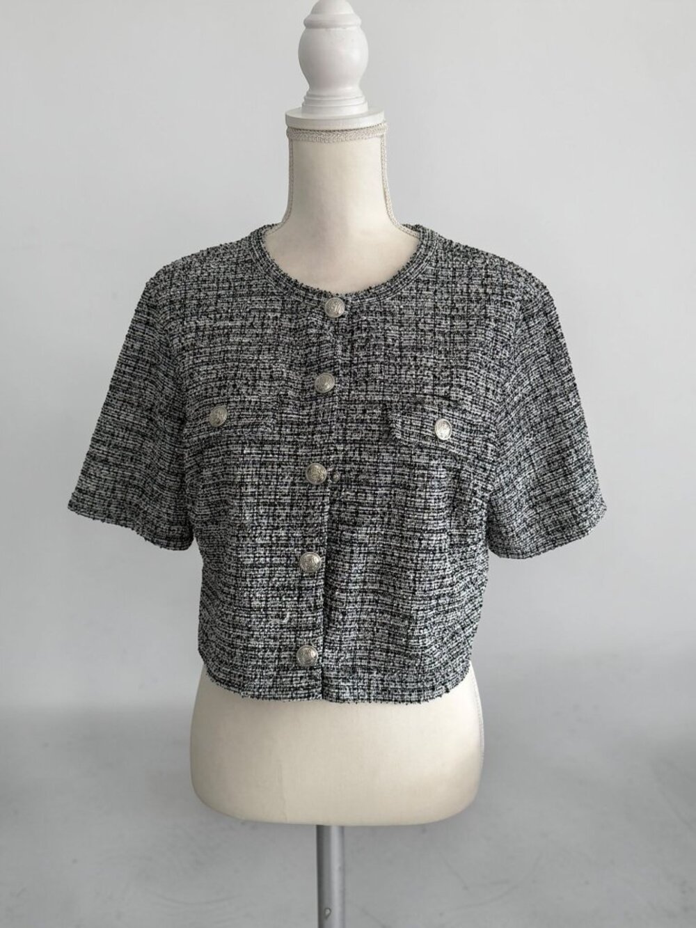 H&M Gray Black Button Jacket Top Size Medium